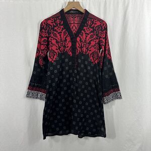 Limelight Black Red Indie Geo Print Asian Inspired Tunic Kurta Top Womens S